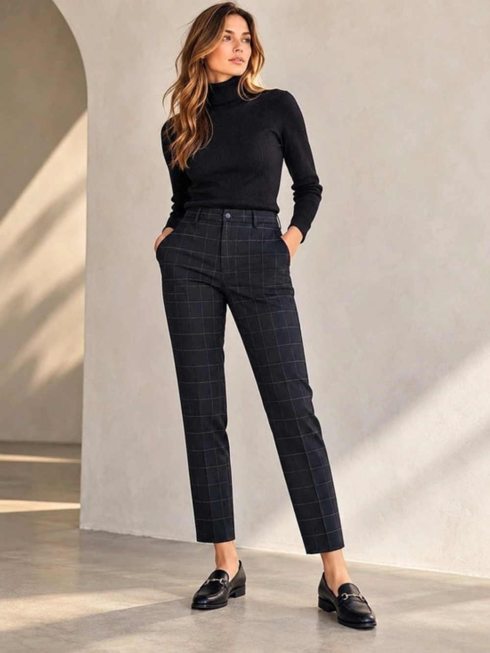 ZARA Plaid Trousers M Tailored Preppy Old Money Academia Minimalist